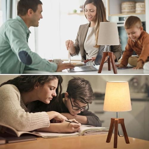 Dreamholder Walnut Nightstand Lamp with Linen Shade for Reading