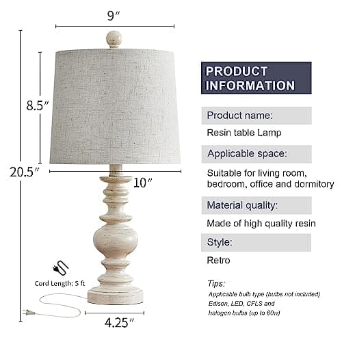 BOBOMOMO 20.5" Farmhouse Resin Side Table Lamp for Bedrooms & Living Room