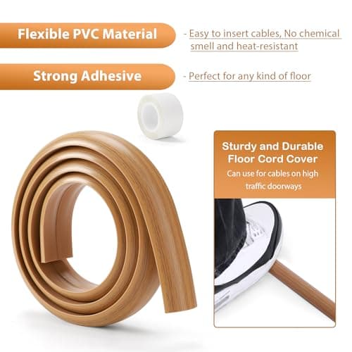 Yellow Oak Wood Floor Cord Cover 4ft, Cable Hider Protects Against Trips