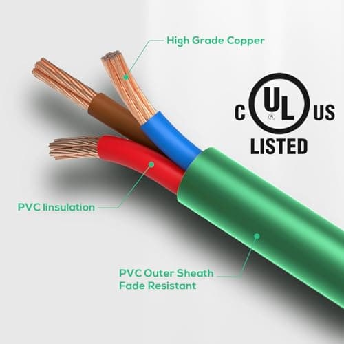 25FT Outdoor Extension Cord with 3 Outlets for Christmas Lights