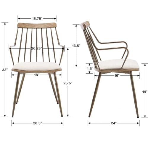 Guyou Beige Modern Dining Chair Set, Upholstered with Metal Legs