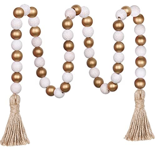 Farmhouse Beads with Tassels for Tiered Tray Decor — Gold & Wash White