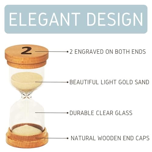 Modern Glass Sand Timer with Wooden End Caps (2 Minutes)