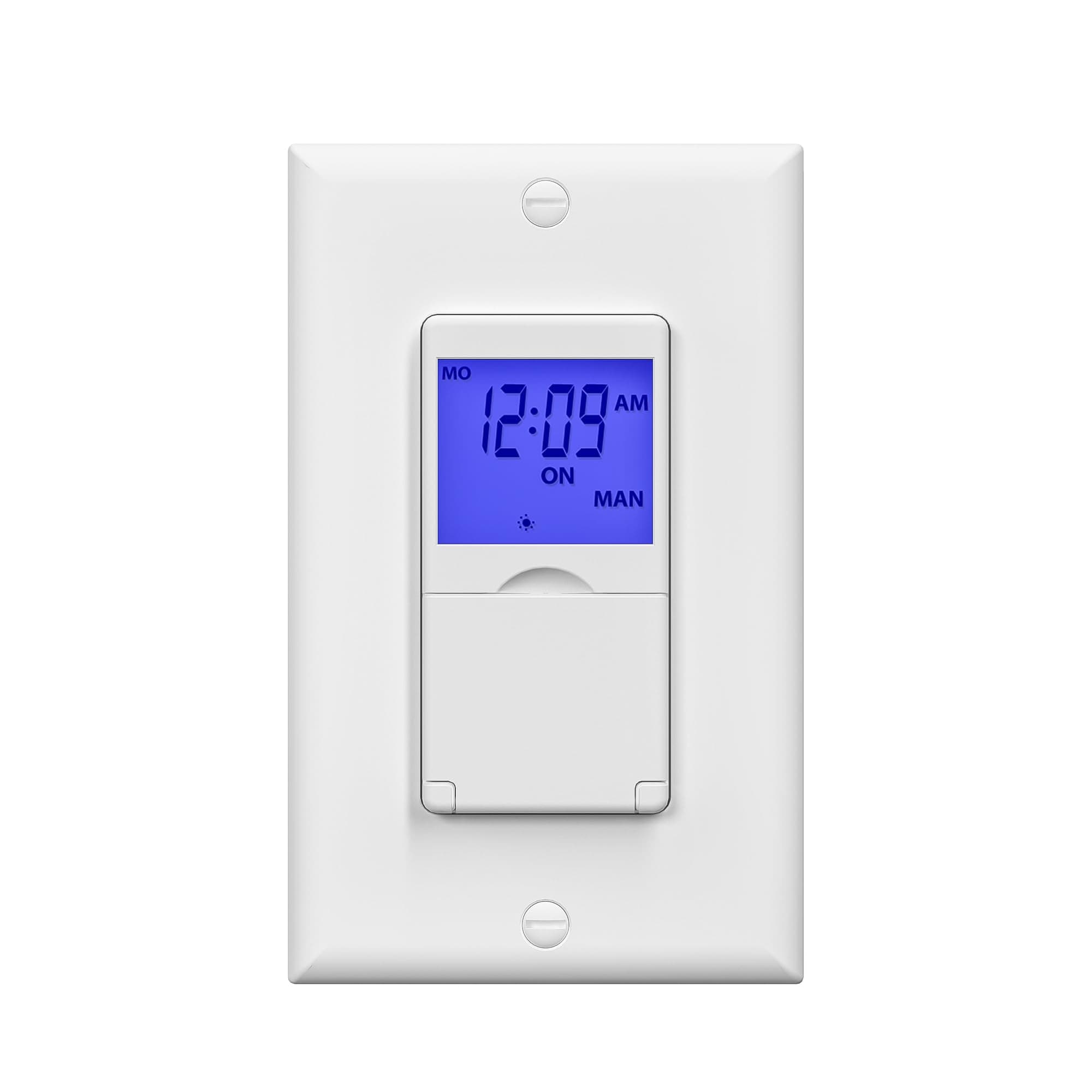 BN-LINK 7-Day Programmable Wall Switch for Lights, Fans & Motors - White (Blue Backlight)