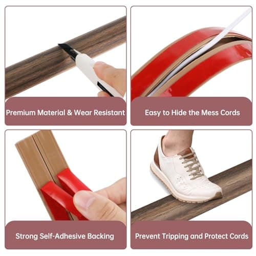 Smoked Brown Wood Floor Cord Cover 0.47"x0.27" (3.3Ft) Cable Hider