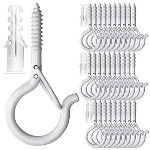 PlusRoc 20 Pack Heavy Duty Black Eye Hooks for String Lights and More — White