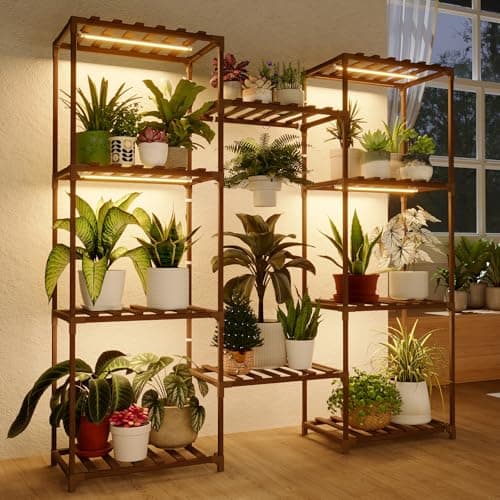 Bamworld Brown Wood Flower Stand for Multiple Plants Outdoor Indoor Living Room Patio Balcony Garden Decor — Brown-20 Pots
