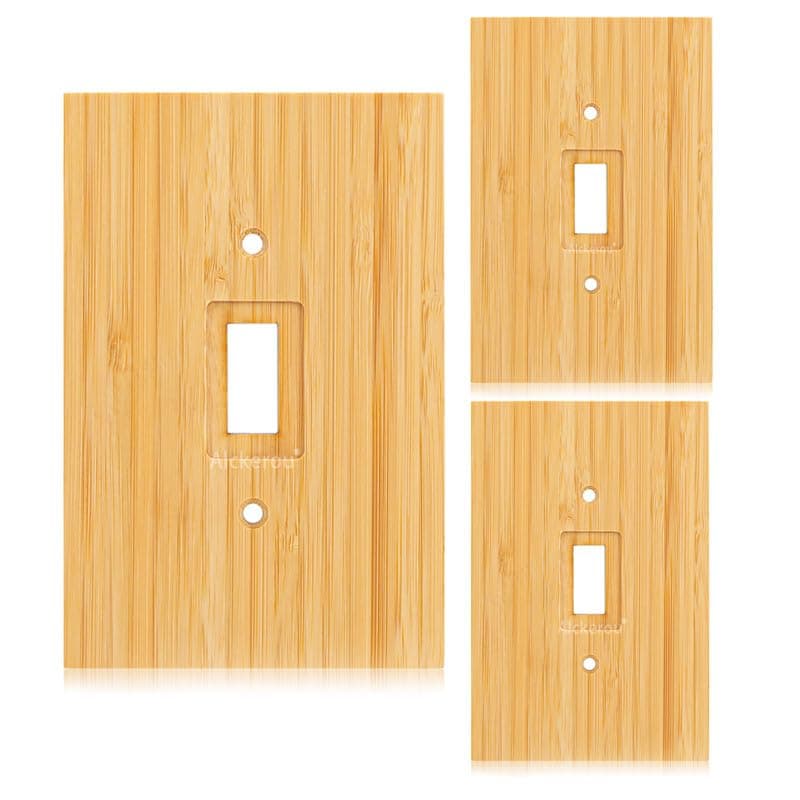 Solid Bamboo Light Switch Plate, Decorative Raw Wood Cover 4.8" x 3.14" Single Toggle — 3PC-6K Wall Plate 1