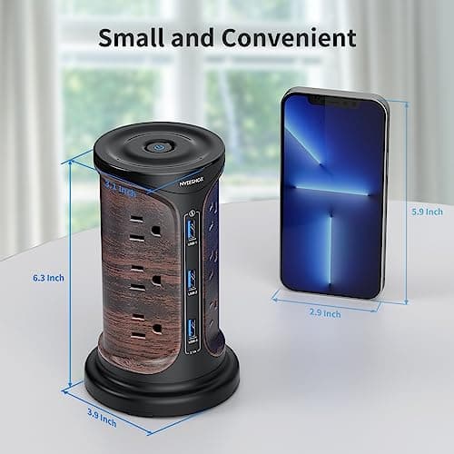 Wood Grain Surge Protector Power Strip, 4 Fixed Outlets, 3 USB Ports, 6.5 FT Cord, Surge Protection