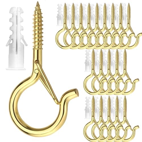 PlusRoc 20 Pack Heavy Duty Black Eye Hooks for String Lights and More — Gold