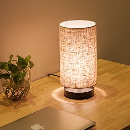 Fabric Wooden Table Lamp, Cylinder Black Base, Bedside & Desk Lamp