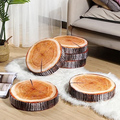Unittype 6 Pcs Round Wood Decor Throw Pillow with Natural Digital Printing for Living Room Bedroom