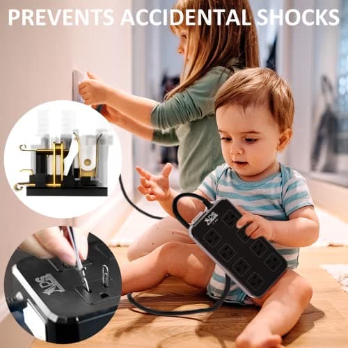 Outdoor Power Strip, Weatherproof and Waterproof Surge Protector with 8 Outlets for Outdoor Decorations