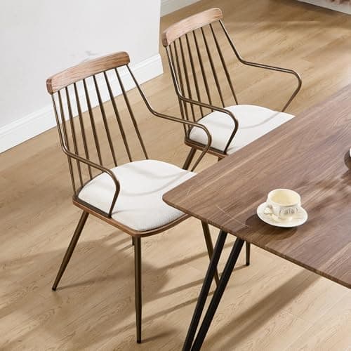 Guyou Beige Modern Dining Chair Set, Upholstered with Metal Legs