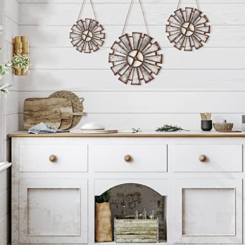 Yookeer 3 Pack Farmhouse Wood Windmill Wall Decoration