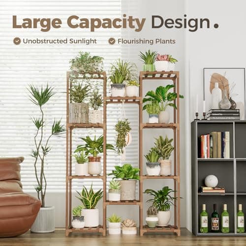 Bamworld Brown Wood Flower Stand for Multiple Plants Outdoor Indoor Living Room Patio Balcony Garden Decor