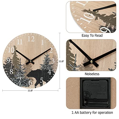 Cabin Bear 12 Inch Silent Wood Wall Clock