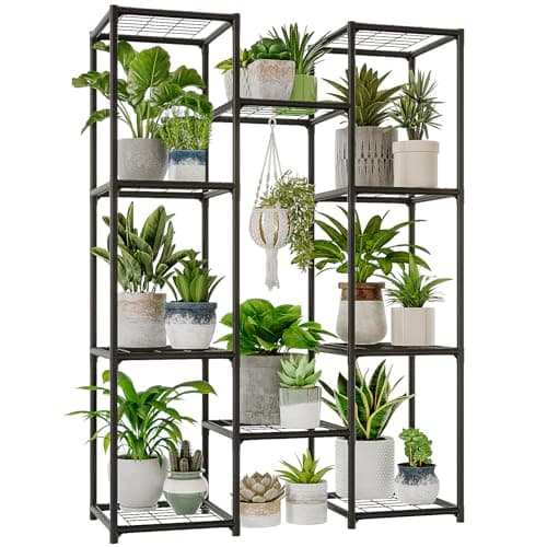 Bamworld Brown Wood Flower Stand for Multiple Plants Outdoor Indoor Living Room Patio Balcony Garden Decor — Black-10 Pots