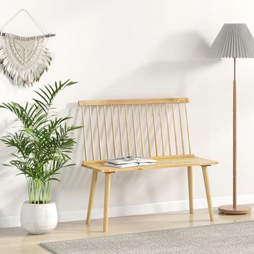 Giantex 2 Seater Windsor Bench with Spindle Back, Anti-Slip Feet, Natural Rubber Wood