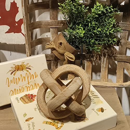 Hand Carved Rustic Brown Wood Knot Decor 3-Link Chain for Coffee Table Tray