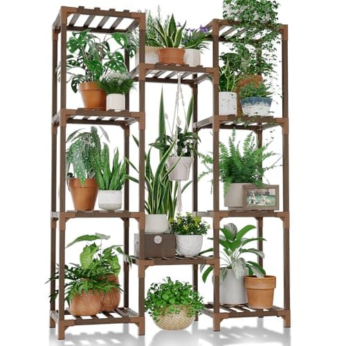 Bamworld Brown Wood Flower Stand for Multiple Plants Outdoor Indoor Living Room Patio Balcony Garden Decor