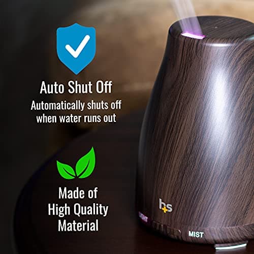 HealthSmart Cool Mist Humidifier & Aromatherapy Diffuser, 150ML Tank, Wood Grain Brown