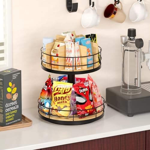 Wooden & Metal 2-Tier Snack Organizer - Grab-and-Go Storage for Home, Office, and Breakroom