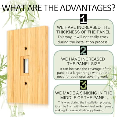 Solid Bamboo Light Switch Plate, Decorative Raw Wood Cover 4.8" x 3.14" Single Toggle