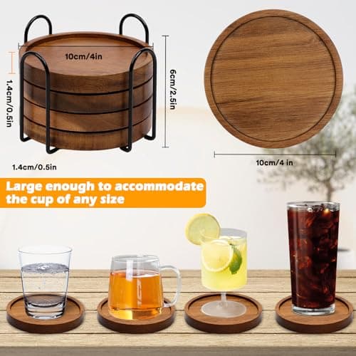 4 Pcs Absorbent Wooden Coasters with Holder for Table Protection