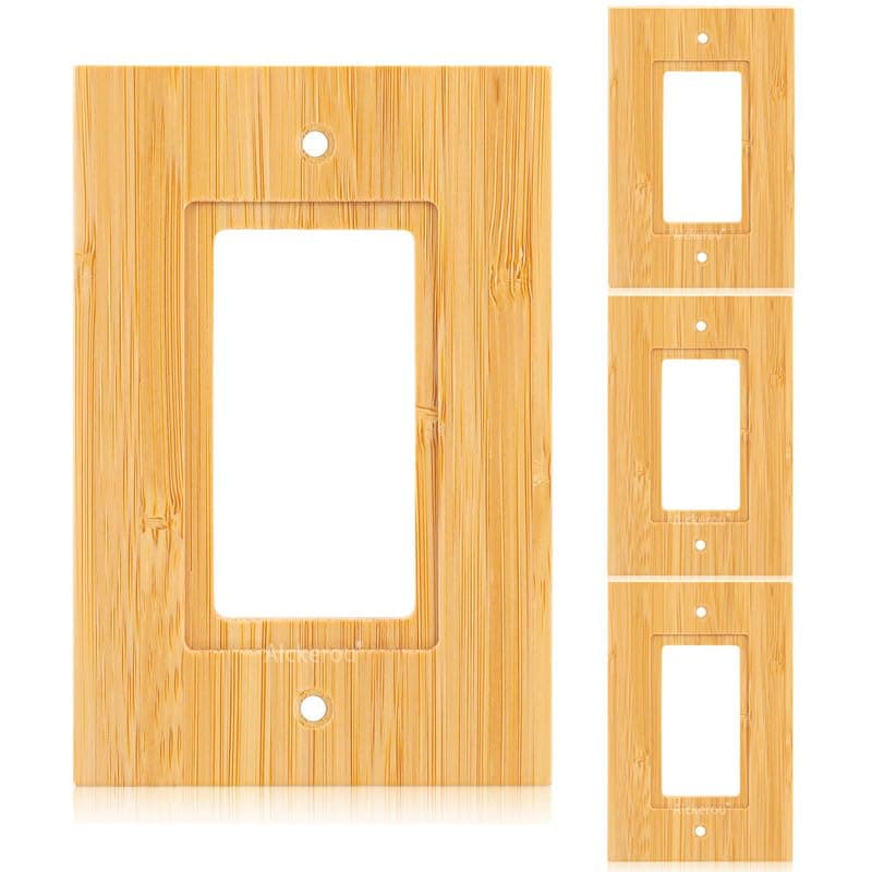 Solid Bamboo Light Switch Plate, Decorative Raw Wood Cover 4.8" x 3.14" Single Toggle — 4PC-6K Wall Plate 3