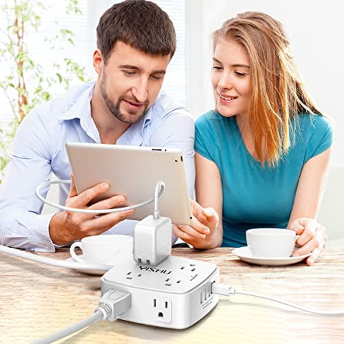 6 Ft Wall-Mount Surge Protector with 8 Outlets & 4 USB Ports, Extender Included, ETL Listed, White