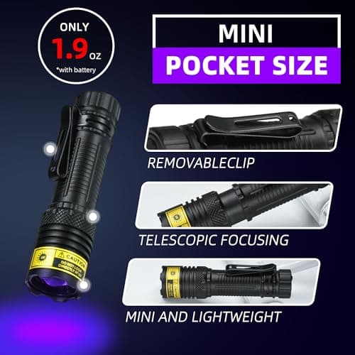 DARKBEAM 395nm Mini USB-C Rechargeable Black Light, Water Resistant & Focusable
