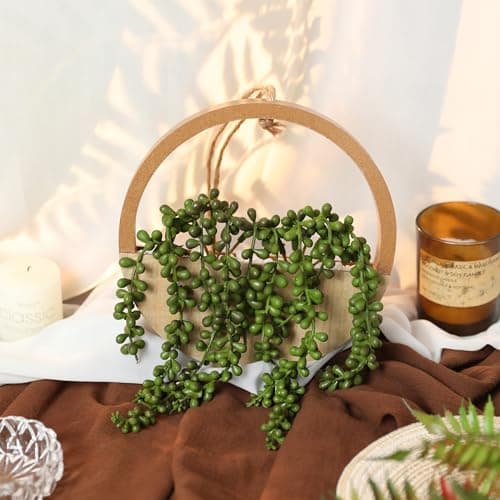 Floweroyal 2pcs Artificial Succulents Hanging Plants with 8.3'' Lanyard Pot Decor (Wood Color)