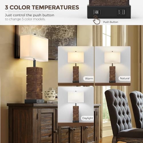 Farmhouse Table Lamps Set of 2 with 3 Color Temperatures