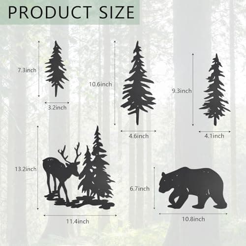 OYEFLY Rustic Black Deer Bear Pine Wall Art (5 Pieces)