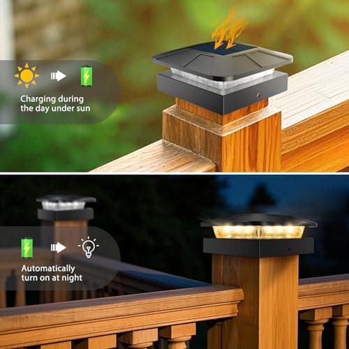4x4in Solar Post Cap Lights 3 Modes, 4 Packs, Waterproof for Wood/Vinyl Posts Outside