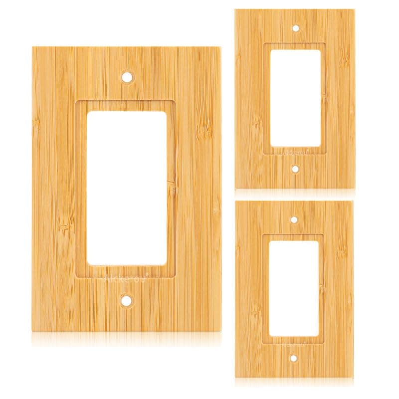 Solid Bamboo Light Switch Plate, Decorative Raw Wood Cover 4.8" x 3.14" Single Toggle — 3PC-6K Wall Plate 3