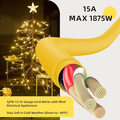 6ft Outdoor Heavy Duty Extension Cord, 15 AMP, SJTW, 3 Prong Grounded, Yellow