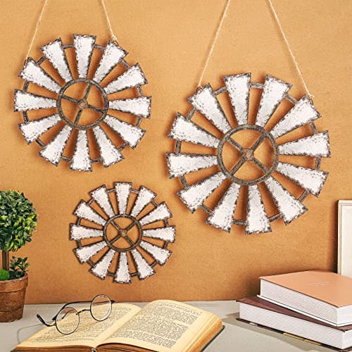 Yookeer 3 Pack Farmhouse Wood Windmill Wall Decoration