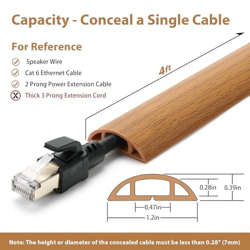 Yellow Oak Wood Floor Cord Cover 4ft, Cable Hider Protects Against Trips