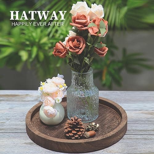 Round Wooden Tray Candle Holder for Home & Table Centerpieces
