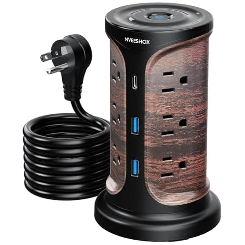 Wood Grain Surge Protector Power Strip, 4 Fixed Outlets, 3 USB Ports, 6.5 FT Cord, Surge Protection — Wood Grain with usb-c