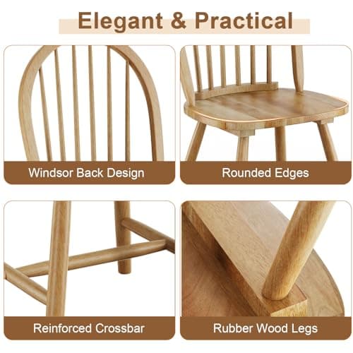 Safeplus Oak Dining Chairs Set of 6, Spindle Back for Farmhouse Kitchen