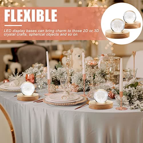 Honoson 2 Pcs LED Wood Base Crystal Resin Display Stand with 6 LEDs USB Square Round