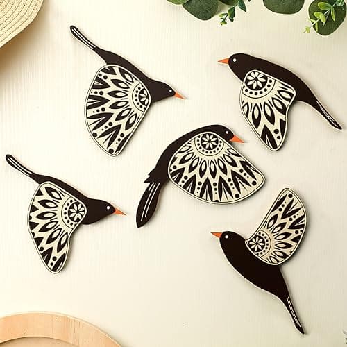 Rustic Blue Wooden Bird Wall Art for Living Room Kitchen Office Gift — Black