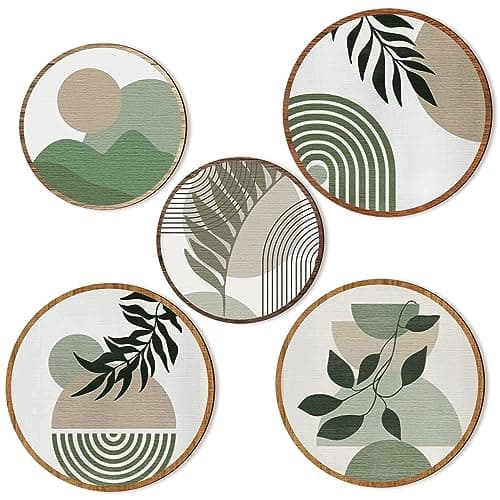 Qunclay 5 Pcs Greenery Bohemian Geometric Wood Wall Art for Living Room & Bedroom