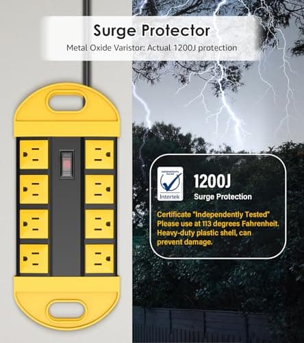 CCCEI Weatherproof Outdoor Power Strip with 8 Plugs and Surge Protector