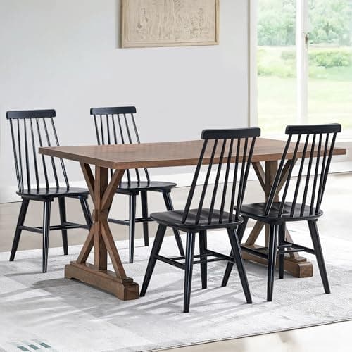 DUHOME Black Slat Spindle Back Wooden Dining Chair Set, 4 Pack Kitchen Dining Room