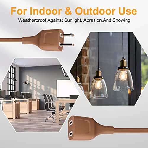 Sibosz 15ft Power Extension Cord 10A 125V Brown for Home Office