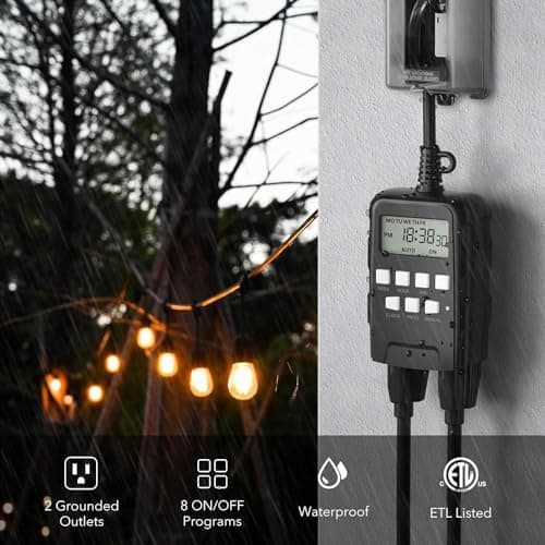 BN-LINK 7-Day Outdoor Heavy-Duty Digital Timer, 1875W ETL Listed